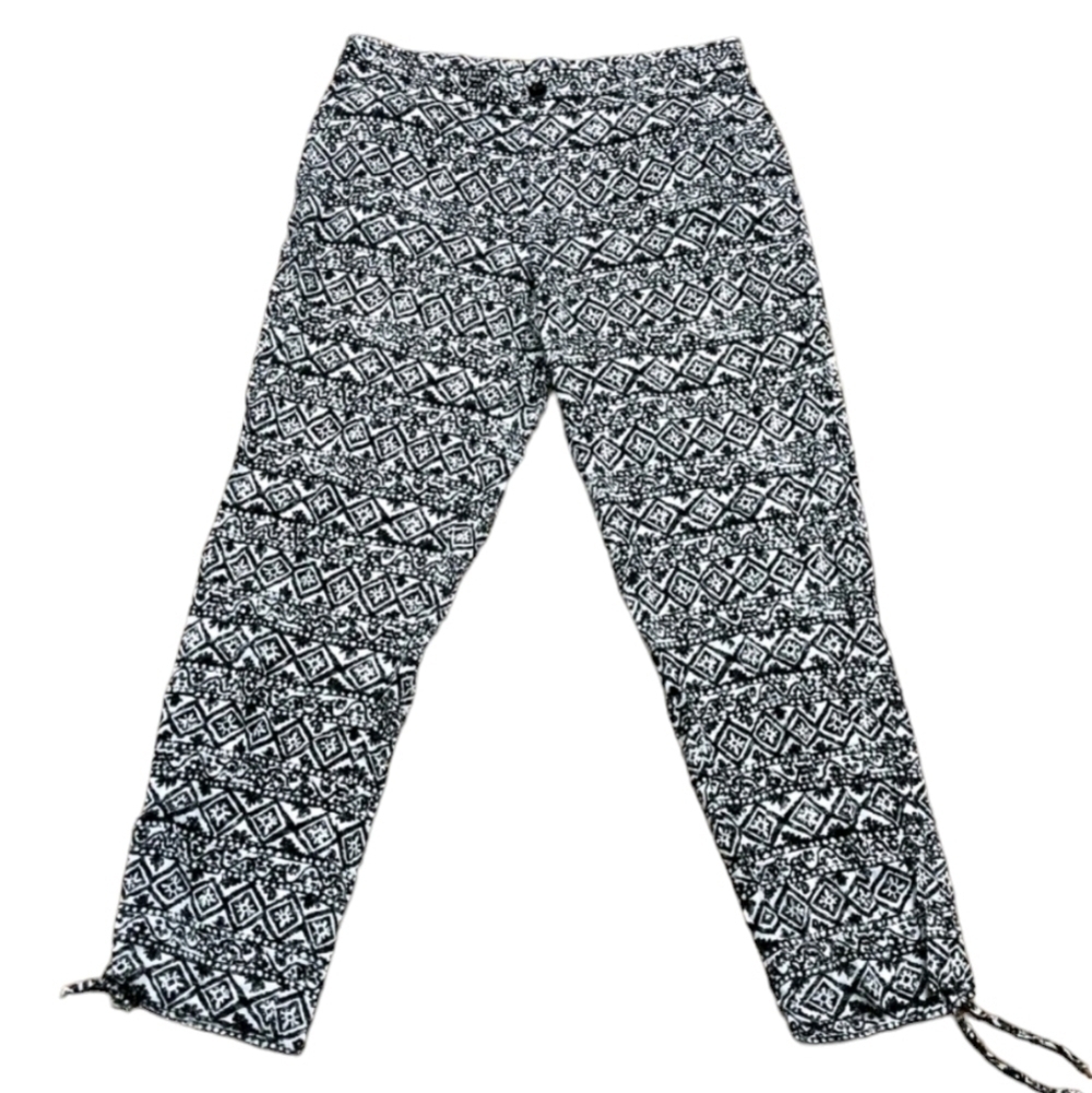 Ralph Lauren Black & White All Over Print W/ Ankle Cinch Ties Pants Women Sz 12